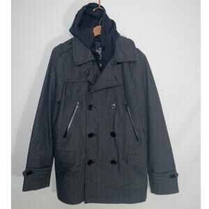 Express Wool Blend‎ Double Breasted Coat with Zip-Out Hoodie - Men's Size S